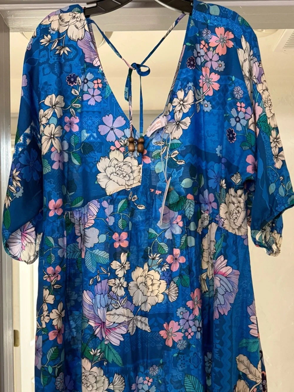 Johnny Was Blue Floral Ruffled Swim Coverup - Picture 1 of 11